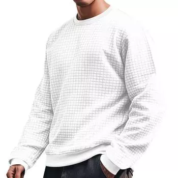 New Autumn and Winter Slim Round-neck Long-sleeved Small Checkered Casual Base T-shirt S белый