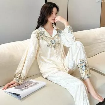 Новая осенне-зимняя женская пижама Snowflake Gold Diamond Velvet можно носить как домашнюю одежду M