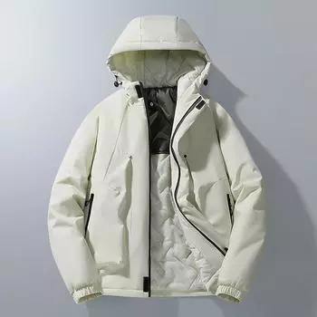 New Autumn and Winter Style Plus Velvet Thickened Graphene Jacket for Men s Warm and Cold Protection Casual Jacket S белый