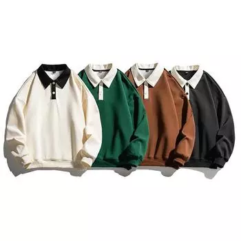 Новая осенне-зимняя бархатная модная толстовка с отворотом для подростков и мужчин, модная брендовая свободная повседневная толстовка M