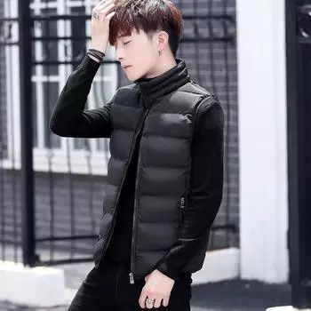 Новый осенне-зимний жилет, мужская простая теплая повседневная студенческая куртка, однотонный хлопковый жилет M белый