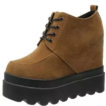 New Autumn and Winter Wedge Casual Heel Waterproof Fashion Shoes Thick Sole Sports Boots Women s High Platform Shoes 12CM 35 коричневый