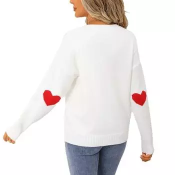 New Autumn and Winter Women s Pullover Heart-shaped Sweater, Peach Mood People s Day Knitted Top S белый