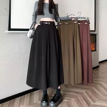 New Autumn Clothing Style High-waisted Tweed Large Sway A-line Covers Hips and Makes You Look Slim and Long Skirt Pleated Skirt for Women S