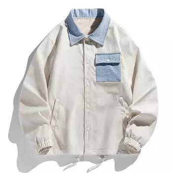 New Autumn Corduroy Denim Lapel Pocket Men s Casual Trendy Jacket Jacket S белый