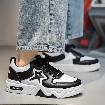 Новые осенние мужские кроссовки Мужские удобные туфли на платформе Трендовые туфли на шнуровке из вулканизированной стали Белые повседневные кроссовки 39