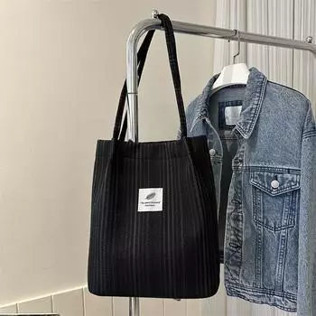 New Autumn Spliced Striped Shoulder Bag Large Capacity Canvas Bag Women s Korean Work Cloth Bag Student Bag