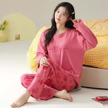 Новая осенняя милая пижама для девочек с длинными рукавами и штанами, мягкий комплект пижамы для женщин с принтом M