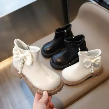 New Autumn Winter Girls Princess Boots Sweet Bowknot Children Fashion Boots Causal Versatile Elegant Kids Ankle Boots Round-toe 26 чёрный