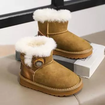 New Autumn Winter Kid Snow Boots Classic Thick Fluffy Knob Buckle Hot Selling Sneakers Student Warm Thick Non Slip Outdoor Boots 26 фиолетовый