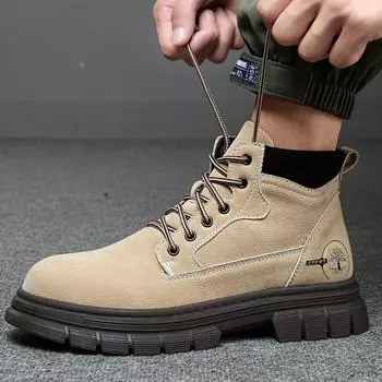 New Autumn Winter Men Boots Fashion Lace Up Suede Leather Walking Shoe Lightweight Man Casual Motorcycle Boots Comfy Ankle Boots 39 чёрный