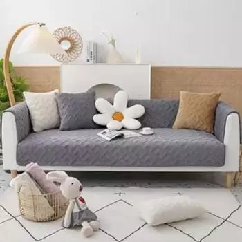 New Autumn Winter Milk Velvet Plaid Sofa Cover Cushion Solid Color Thick Non-Slip Sofa Cushion Backrest Towel Furniture Cover 70x70cm 1pcs