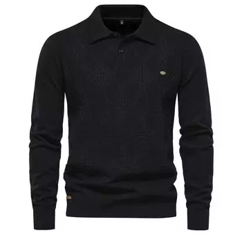 New Autumn Winter Top Long Sleeve Men s Pullover Slim Lapel S чёрный