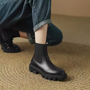 Новые осенне-зимние женские ботинки, ботинки «челси», женская обувь с круглым носком, женская обувь на массивном каблуке, ботильоны на платформе и каблуке 39
