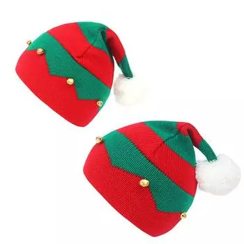 New Baby Christmas Hat Cute Bell Knitted Wool Cap for Boy Girl Christmas Party Outfit for Kids Xmas Gift 21x33cm