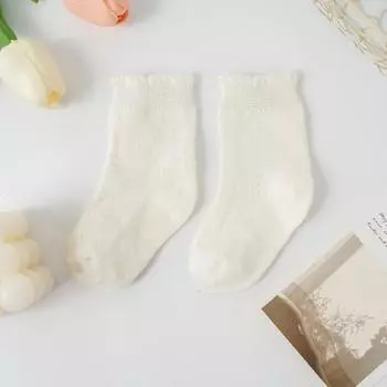 New Baby Girls Socks Solid Breathable Children Girl Short Socks Hollow Out Toddlers Kids Cotton Princess Cute Socks For 0-8Years 0-1Years(S)