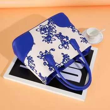 New bag, Guofeng women s cotton canvas blue and white porcelain handbag, fashionable and simple single shoulder women s tote bag 25*15*35cm синий