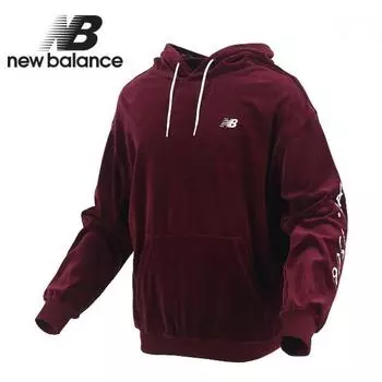 New Balance Длинная велюровая толстовка с капюшоном бордового цвета 90