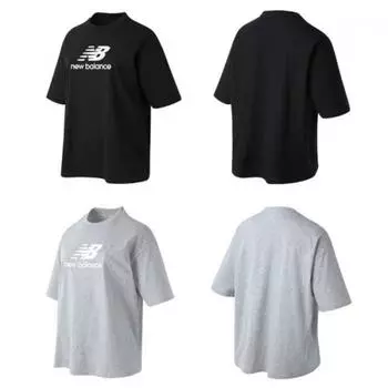 New Balance ESSentialS Stacked Logo Overfit Женская футболка с коротким рукавом S 14361953 Grey/85(XS)