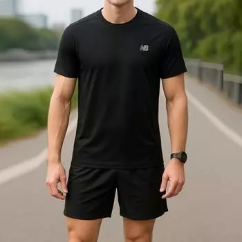 New Balance Nb Running Men S Short Sleeve Tee Black Mt41222 Bk MT41222BK/100L (measured 100)