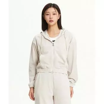 New Balance Nbmde4w922 Женская велюровая толстовка с капюшоном на молнии кремового цвета (64)CREAM/S(085)