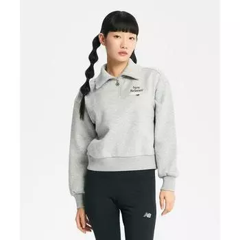 NEW BALANCE NBNCD4W902 /ЖЕНЩИНЫ Полуукороченный свитшот с фирменным начесом и застежкой на половину молнии (М/СЕРЫЙ)