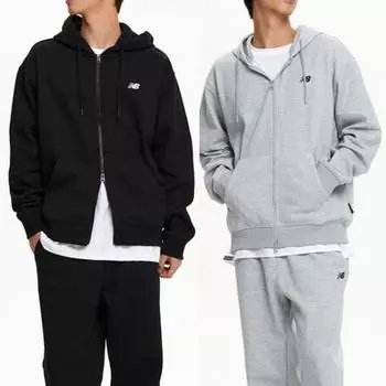 New Balance Толстовка с капюшоном Uni Essential Small Logo на молнии Nbmdfco103 2 типа 1 упаковка Gray (AC)/90(S)