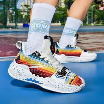 New basketball shoes frenzy breathable flying woven basketball shoes wear-resistant non-slip sneakers actual combat high-top middle school student boo 39