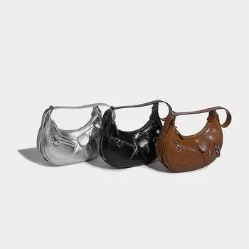 New Bass Large Capacity One Shoulder Oblique Cross Underarm Women s High Sense Niche Punk Cool Spicy Crescent Women s Bag коричневый