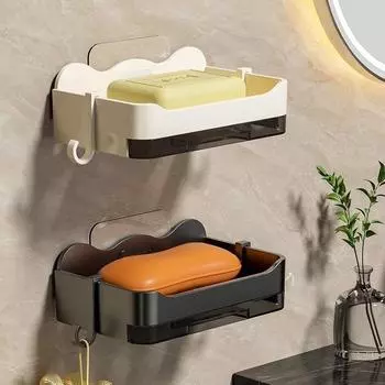 New Bathroom Soap Holder Free-Punching Wall Mounted Soap Sponge Holder Organizer Double Drainage Soap Dish Bathroom Accessories белый
