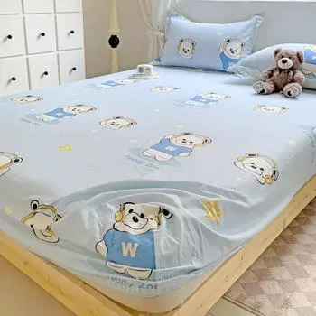 New Bed Hat Ins Wind Cotton Single Bedspread Printed Cartoon with Elastic Mattress Cover Soft and Comfortable for Students Only 2 pillowcases