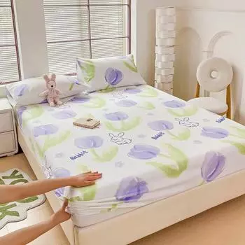 New Bed Hat Plant Cashmere Item Fitted Sheet 360 Degree Wrap with Elastic Mattress Cover Bedding for Students 198x203 200x200 Only 2 pillowcases