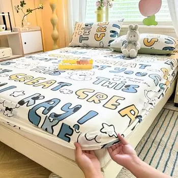 New Bed Hat Super Soft Waxy Skin Friendly Wash Cotton Bed Cover Printed Cartoon Mattress Cover Bedding for Students 200x220 48x74cm pillowcase 2