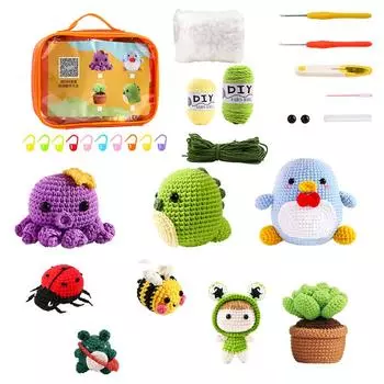 New Beginner Crochet Kit DIY Handmade Wool Animal Toys Knitting Material Bag with Crochet Hooks Yarn Children s Gifts