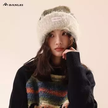 New big head circumference plush wool hat women s winter wool blend thickened warm and small knitted hat tide M56-60cm розовый