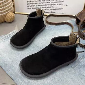 New big-headed short boots women thick-soled fleece retro women boots winter 2024 new matte fleece snow boots 35