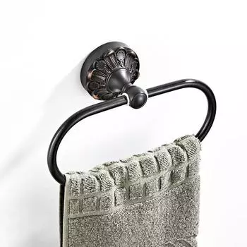 New black Antique Brass Towel Holder Bathroom Wall Mounted Round Towel Rings Towel Rack Kitchen Storage Accessories чёрный