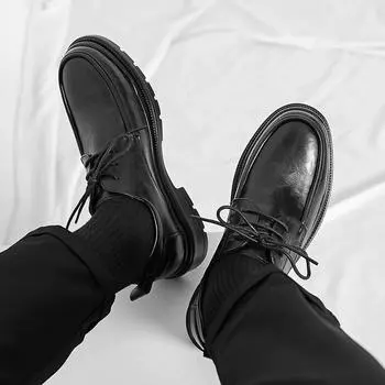 New Black Casual Gentlemen s Shoes Thick Bottom Men Fashion Wedding Party Men Dress Shoes lace-upDesigner Male outdoors Shoes 38 чёрный