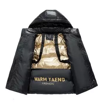New Black Gold Cotton-padded Men s Winter Thickened Warm Windproof Cotton-padded Jacket Couples Hooded with Casual Cotton-padded Jacket M