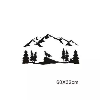 New Black Howling Wolf Tree Mountain Moon Star Graphic Sticker For SUV RV Camper Van