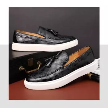 New Black Men Sneakers Slip-On Solid Tassels Brown Platform Shoes Men s Vulcanize Shoes Size 38-46 38 чёрный