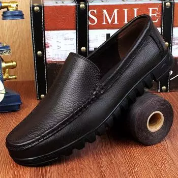 New Black Shoes Men Loafers Breathable Soft Moccasins Man High Quality Casual Leather Boat Shoes Men Flats Male Driving Shoes 37 чёрный