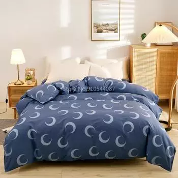 Новый Синий Месяц Хлопковый Пододеяльник С Принтом Одеяло Чехол Односпальный Двуспальный Твин Полный Квин Кинг Размер Одеяло Одеяло Чехол Текстиль 1 шт. 150x200cm 1pc