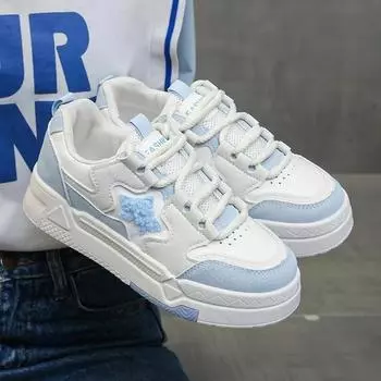 Новые сине-белые кроссовки на повседневной платформе для женщин Kawaii Lolita Retro Вулканизированные корейские модные дизайнерские туфли на плоской подошве 35