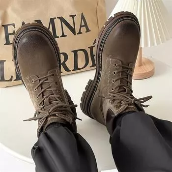 New Boots Men High Top Boots Men s Leather Shoes Winter Fashion Warm Shoes Outdoor Sneakers Lace Up Non-Slip Ankle Boots Male 38 коричневый