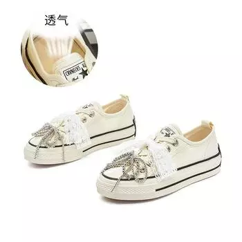 New bow canvas shoes women s 2025 autumn platform heightening comfortable little white shoes women s versatile casual shoes 35