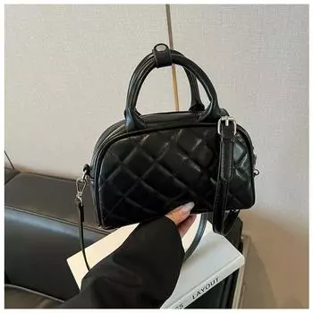 New Bowling Simple Handbag Women s Premium Rhombus Shoulder Bag Textured Versatile Messenger Bag чёрный