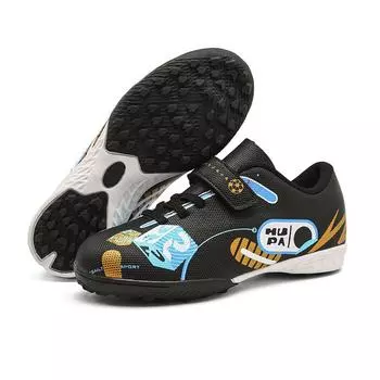 New boys football shoes TF broken nails children students girls Velcro leather waterproof breathable grass training shoes 29 чёрный