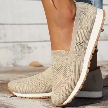 New Breathable Knit Loafers for Women Plus Lightweight Soft Sole Flats Shoes Woman Autumn Anti-Slip Casual Shoes Ladies 36 бежевый