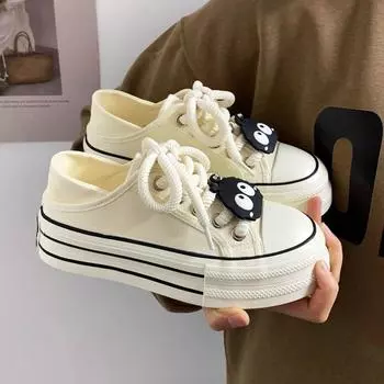 Новые дышащие спортивные весенние милые черные парусиновые туфли с большой головой для детей на толстой подошве Tide 35 чёрный